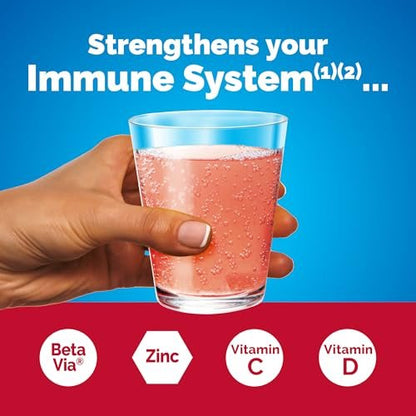 Emergen-C Immune+ Triple Action Immununterstützung Pulver mit BetaVia®, 1000 mg Vitamin C, B-Vitamine, Vitamin D und Antioxidantien, Himbeere – 30 Portionen