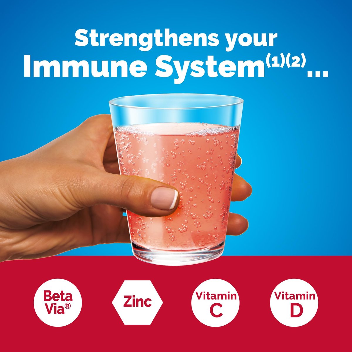 Emergen-C Immune+ Triple Action Immununterstützung Pulver mit BetaVia®, 1000 mg Vitamin C, B-Vitamine, Vitamin D und Antioxidantien, Himbeere – 30 Portionen