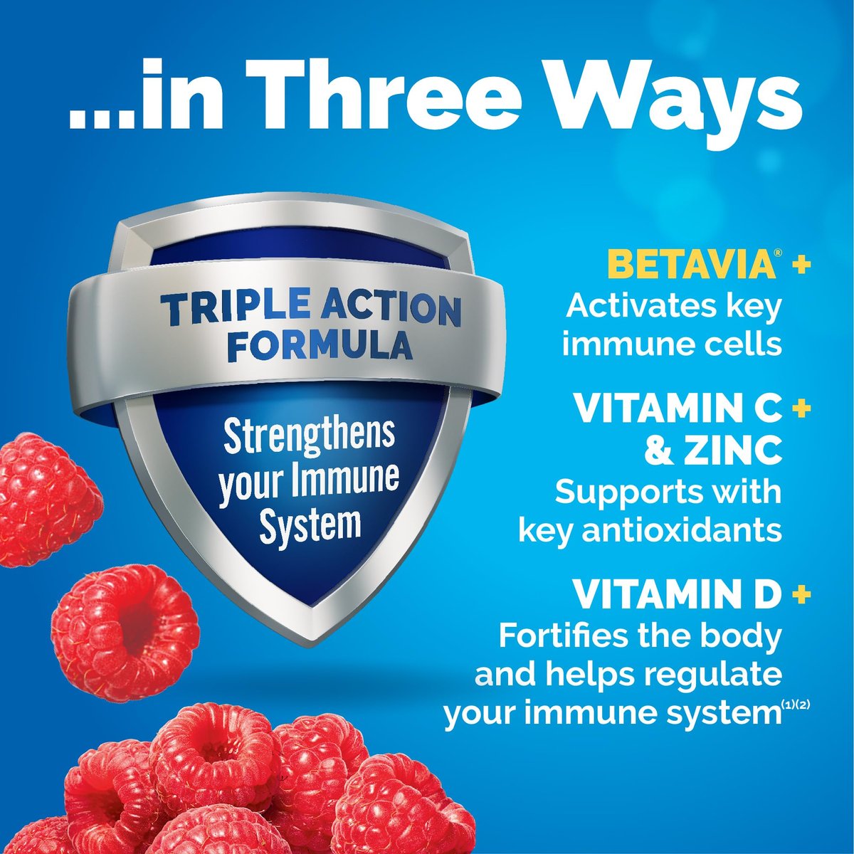 Emergen-C Immune+ Triple Action Immununterstützung Pulver mit BetaVia®, 1000 mg Vitamin C, B-Vitamine, Vitamin D und Antioxidantien, Himbeere – 30 Portionen