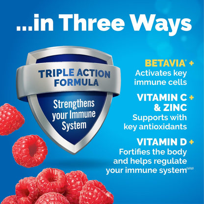 Emergen-C Immune+ Triple Action Immununterstützung Pulver mit BetaVia®, 1000 mg Vitamin C, B-Vitamine, Vitamin D und Antioxidantien, Himbeere – 30 Portionen