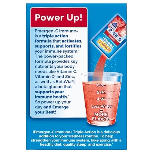 Emergen-C Immune+ Triple Action Immununterstützung Pulver mit BetaVia®, 1000 mg Vitamin C, B-Vitaminen, Vitamin D und Antioxidantien, Super Orange – 30 Portionen