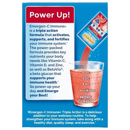 Emergen-C Immune+ Triple Action Immununterstützung Pulver mit BetaVia®, 1000 mg Vitamin C, B-Vitamine, Vitamin D und Antioxidantien, Holunderbeere – 18 Portionen