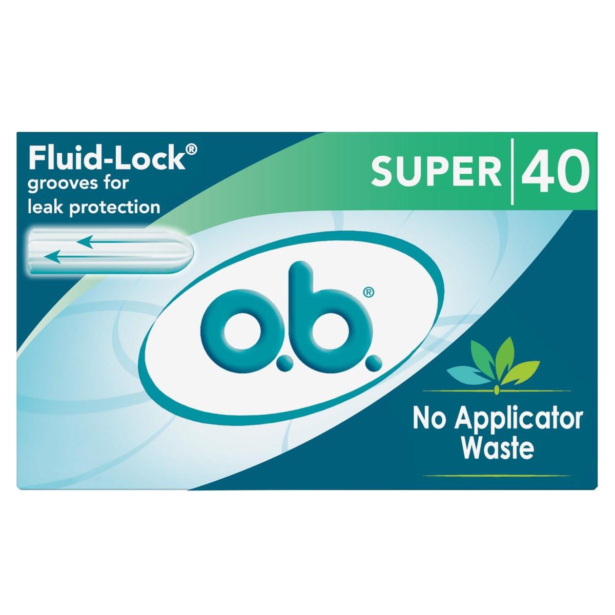 o.b. Tampons Super, Ohne Applikator, Duftfrei - 40 Stück | Applikatorfreie Tampons für starke Tage, Damenhygiene, Periodenprodukte
