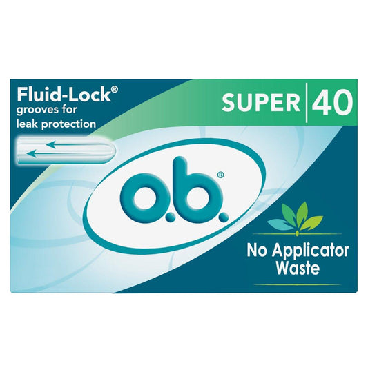 o.b. Tampons Super, Ohne Applikator, Duftfrei - 40 Stück | Applikatorfreie Tampons für starke Tage, Damenhygiene, Periodenprodukte