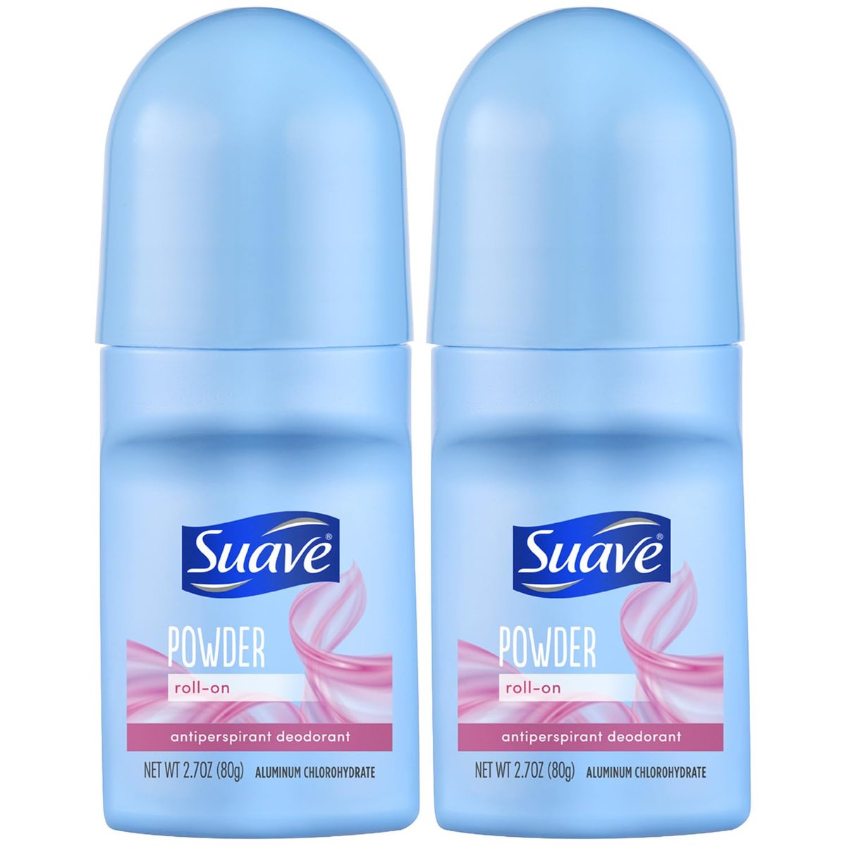 Suave Roll-On Deodorant für Frauen, Powder Fresh Duft, 2er-Pack – Antitranspirant-Deodorant mit 24-Stunden-Schweiß- und Geruchsschutz, 2,7 Oz pro Stück