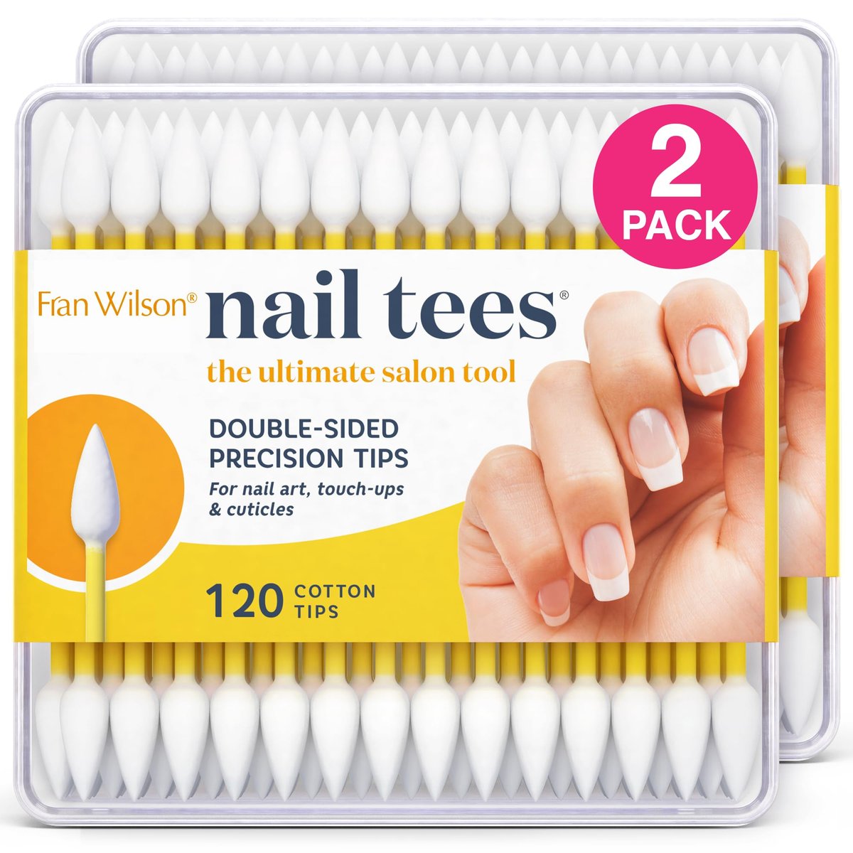 Fran Wilson NAIL TEES COTTON TIPS 120 Stück (2er-Pack) – Das ultimative Nagelwerkzeug, mehrzweck Doppelspitzen-Wattestäbchen mit spitzen Enden für präzise Korrekturen und die perfekte Maniküre & Pediküre zu Hause