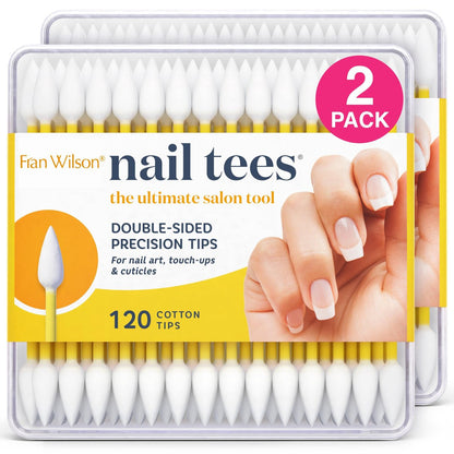 Fran Wilson NAIL TEES COTTON TIPS 120 Stück (2er-Pack) – Das ultimative Nagelwerkzeug, mehrzweck Doppelspitzen-Wattestäbchen mit spitzen Enden für präzise Korrekturen und die perfekte Maniküre & Pediküre zu Hause