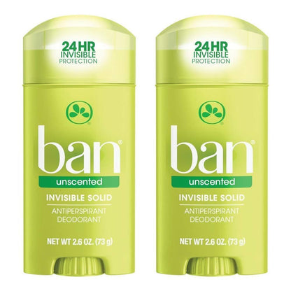 Ban Anti-Transpirant Deodorant Invisible Solid Unscented 2,60 oz (2er-Pack)