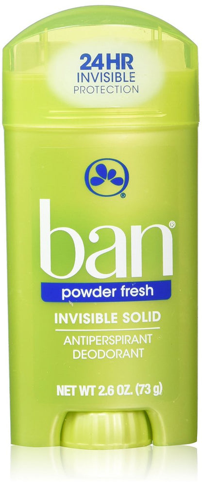 Ban Deodorant Unscented 2.6 Unzen Invisible Solid Powder Fresh (76ml) - 2er Pack