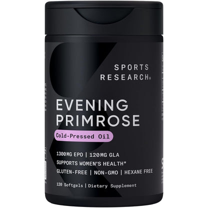 Sports Research Nachtkerzenöl Kapseln 1300mg – Kaltgepresst, 120 Softgels für Frauen- & Hautgesundheit, Glutenfrei & Nicht-GVO GLA