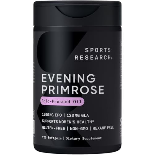 Sports Research Nachtkerzenöl Kapseln 1300mg – Kaltgepresst, 120 Softgels für Frauen- & Hautgesundheit, Glutenfrei & Nicht-GVO GLA