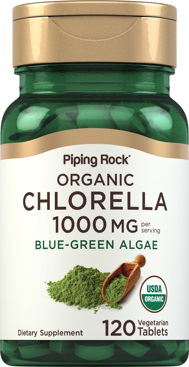 Piping Rock Chlorella 1000 mg – 120 Tabletten – Organische Blaualgen mit gebrochener Zellwand – Non-GMO, Glutenfrei
