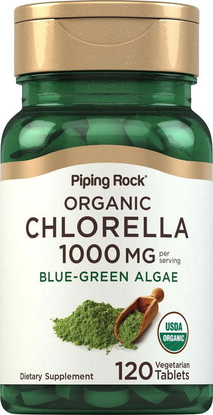 Piping Rock Chlorella 1000 mg – 120 Tabletten – Organische Blaualgen mit gebrochener Zellwand – Non-GMO, Glutenfrei