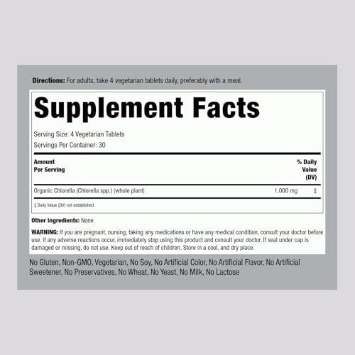 Piping Rock Chlorella 1000 mg – 120 Tabletten – Organische Blaualgen mit gebrochener Zellwand – Non-GMO, Glutenfrei