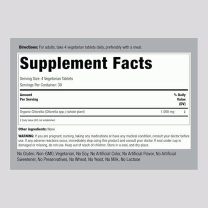 Piping Rock Chlorella 1000 mg – 120 Tabletten – Organische Blaualgen mit gebrochener Zellwand – Non-GMO, Glutenfrei