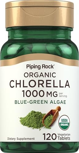 Piping Rock Chlorella 1000 mg – 120 Tabletten – Organische Blaualgen mit gebrochener Zellwand – Non-GMO, Glutenfrei