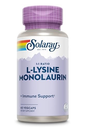 SOLARAY L-Lysin Monolaurin Immununterstützung, 1:1 Verhältnis, 500 mg pro Kapsel, 60 vegane Kapseln