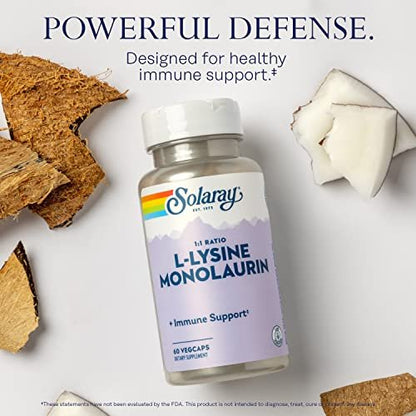 SOLARAY L-Lysin Monolaurin Immununterstützung, 1:1 Verhältnis, 500 mg pro Kapsel, 60 vegane Kapseln