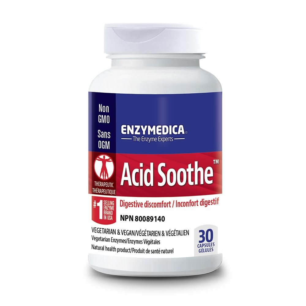 Enzymedica Acid Soothe – 3-in-1 Formel mit Enzymen & Kräutern gegen gelegentliches Sodbrennen, 30 Kapseln