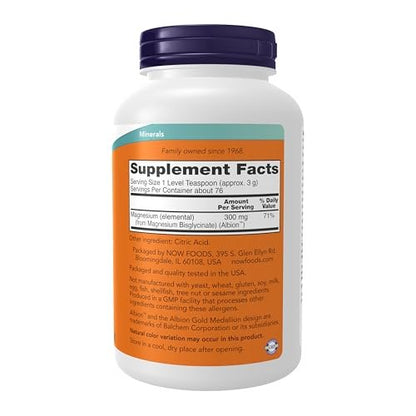 NOW Foods Magnesium Bisglycinat Pulver – 227 g (8 Unzen) zur Unterstützung der Enzymfunktion und des Nervensystems