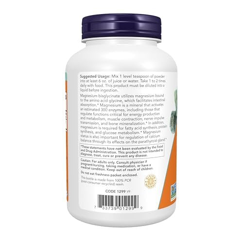 NOW Foods Magnesium Bisglycinat Pulver – 227 g (8 Unzen) zur Unterstützung der Enzymfunktion und des Nervensystems