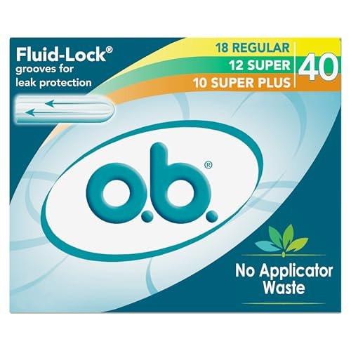o.b. Tampons ohne Applikator, Duftfrei - 40 Stück (18 Normal/12 Super/10 Super Plus) | Applikatorfreie Tampons Multipack, Damenhygiene, ob Tampon Multipack, Periodenprodukte