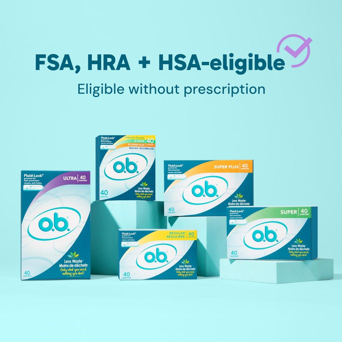 o.b. Tampons ohne Applikator, Duftfrei - 40 Stück (18 Normal/12 Super/10 Super Plus) | Applikatorfreie Tampons Multipack, Damenhygiene, ob Tampon Multipack, Periodenprodukte