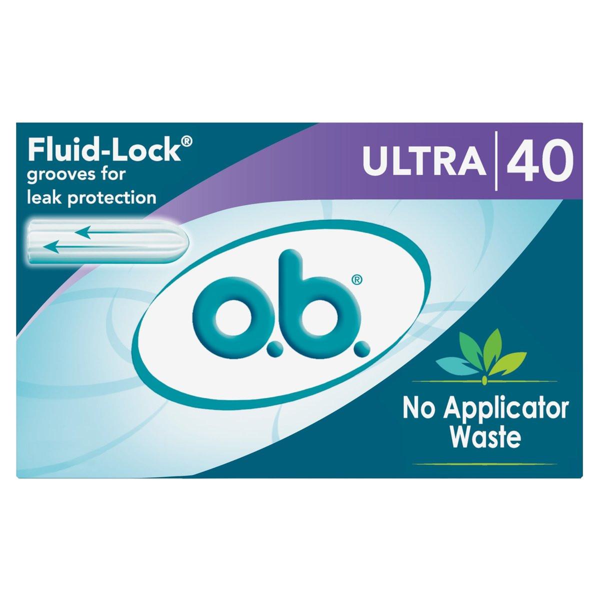 o.b. Tampons ohne Applikator, parfümfrei – 40 Stück | Ultra-Saugstärke, Damenhygiene, ob Tampon Ultra, Periodenprodukte