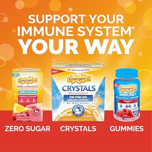 Emergen-C 1000 mg Vitamin C Pulver – Tägliche Immununterstützung, koffeinfrei, mit Zink, Mangan, B-Vitaminen und Elektrolyten, Super Orange Geschmack – 60 Portionen (2 Monate Vorrat)