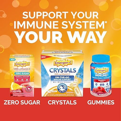 Emergen-C 1000 mg Vitamin C Pulver – Tägliche Immununterstützung, koffeinfrei, mit Zink, Mangan, B-Vitaminen und Elektrolyten, Super Orange Geschmack – 60 Portionen (2 Monate Vorrat)
