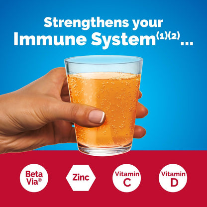 Emergen-C Immune+ Triple Action Immununterstützung Pulver mit BetaVia®, 1000 mg Vitamin C, B-Vitaminen, Vitamin D und Antioxidantien, Super Orange – 30 Portionen