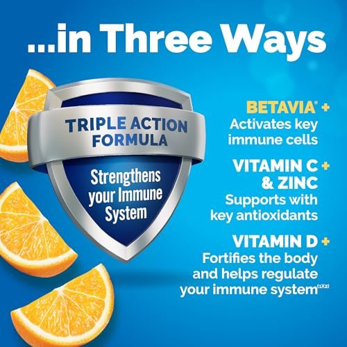 Emergen-C Immune+ Triple Action Immununterstützung Pulver mit BetaVia®, 1000 mg Vitamin C, B-Vitaminen, Vitamin D und Antioxidantien, Super Orange – 30 Portionen