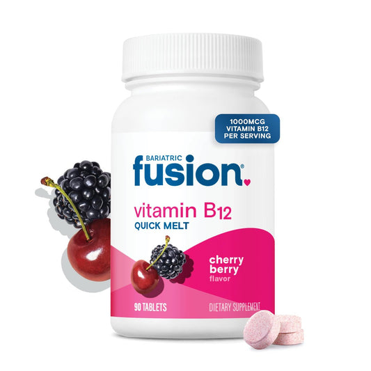 Bariatric Fusion Vitamin B12 Sublingual 1000 mcg Lutschtabletten | Kirschbeeren-Geschmack | Vitamin B12 zum Zergehen unter der Zunge mit Folsäure | Zuckerfrei | Methylcobalamin | 90 Stück