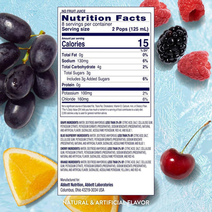 Pedialyte Electrolyt-Lösung Gefrierpops, Hydrations-Variety-Pack – Traube, Blaue Himbeere, Kirsche, Orange, 64 Stück
