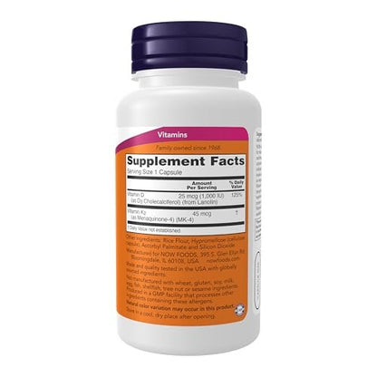 NOW Foods Vitamin D-3 & K-2 – 120 vegane Kapseln, hochdosiert