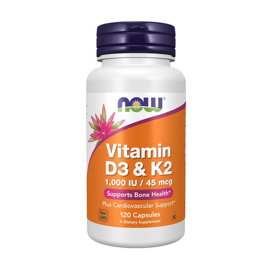 NOW Foods Vitamin D-3 & K-2 – 120 vegane Kapseln, hochdosiert