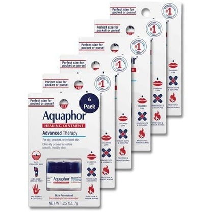 Aquaphor Heilende Salbe – Fortschrittliche Therapie-Hautschutz, Feuchtigkeitscreme für trockene Haut, 0,25 Unzen Glas, 6er-Pack