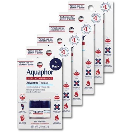 Aquaphor Heilende Salbe – Fortschrittliche Therapie-Hautschutz, Feuchtigkeitscreme für trockene Haut, 0,25 Unzen Glas, 6er-Pack