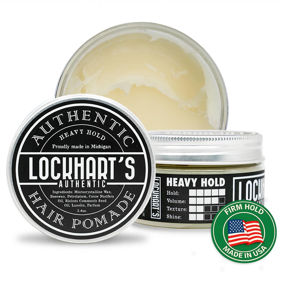 Lockhart’s Heavy Hold – Handgefertigte Pomade für Männer – Weltweit stärkste ölbasierte Pomade – Feuchtigkeits- & schweißbeständig – Wenig Glanz, stärkster Halt – Kokos-Vanille-Duft (100 ml)