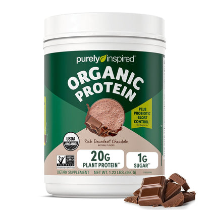 Purely Inspired Bio-Pflanzliches Proteinpulver für Männer & Frauen, Reichhaltiger Decadenter Schokoladengeschmack (16 Portionen) - Vegan & Bio - 20g Erbsenproteinpulver für Smoothies & Shakes - Laktosefrei & Glutenfrei