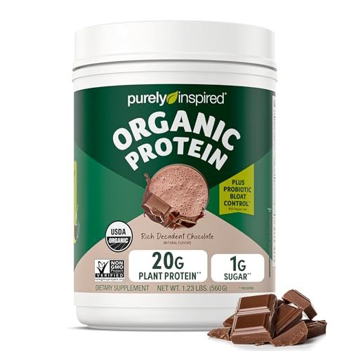 Purely Inspired Bio-Pflanzliches Proteinpulver für Männer & Frauen, Reichhaltiger Decadenter Schokoladengeschmack (16 Portionen) - Vegan & Bio - 20g Erbsenproteinpulver für Smoothies & Shakes - Laktosefrei & Glutenfrei