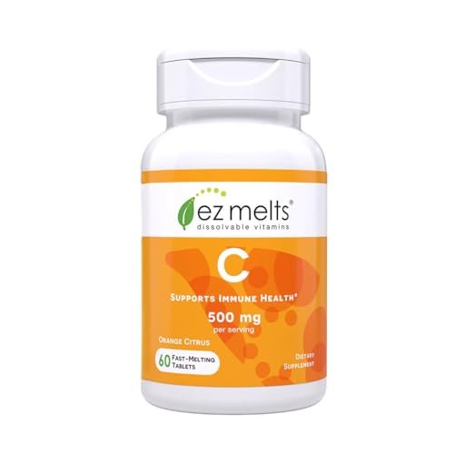 EZ Melts Vitamin C – Tägliche Unterstützung für Antioxidantien & Immunsystem – Ohne künstliche Aromen – Nicht-GMO & Zuckerfrei – Orangen-Zitrus – 60 lösliche Tabletten (30 Portionen)