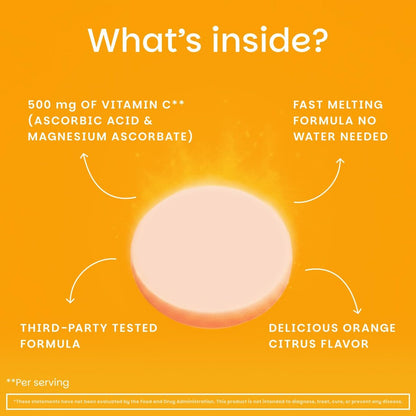EZ Melts Vitamin C – Tägliche Unterstützung für Antioxidantien & Immunsystem – Ohne künstliche Aromen – Nicht-GMO & Zuckerfrei – Orangen-Zitrus – 60 lösliche Tabletten (30 Portionen)