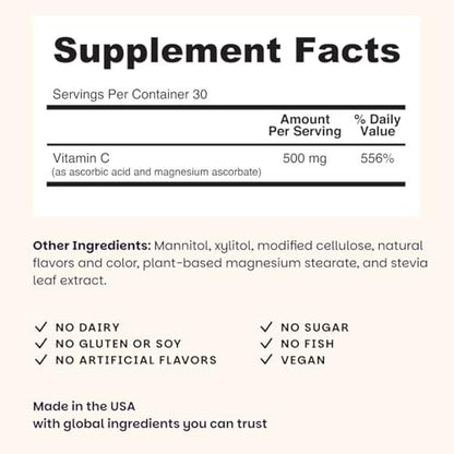 EZ Melts Vitamin C – Tägliche Unterstützung für Antioxidantien & Immunsystem – Ohne künstliche Aromen – Nicht-GMO & Zuckerfrei – Orangen-Zitrus – 60 lösliche Tabletten (30 Portionen)