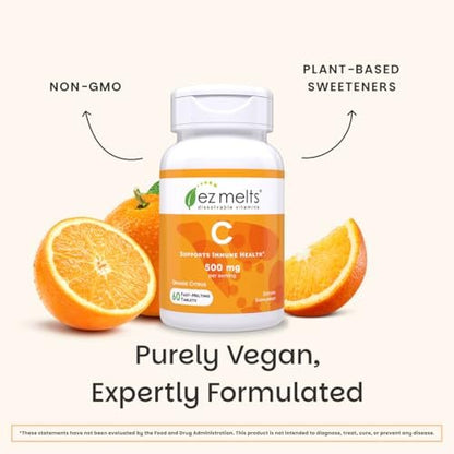 EZ Melts Vitamin C – Tägliche Unterstützung für Antioxidantien & Immunsystem – Ohne künstliche Aromen – Nicht-GMO & Zuckerfrei – Orangen-Zitrus – 60 lösliche Tabletten (30 Portionen)