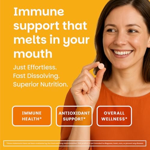 EZ Melts Vitamin C – Tägliche Unterstützung für Antioxidantien & Immunsystem – Ohne künstliche Aromen – Nicht-GMO & Zuckerfrei – Orangen-Zitrus – 60 lösliche Tabletten (30 Portionen)