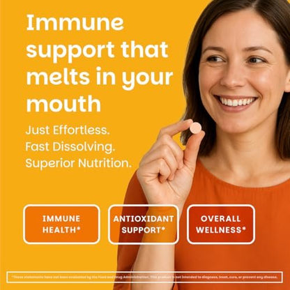 EZ Melts Vitamin C – Tägliche Unterstützung für Antioxidantien & Immunsystem – Ohne künstliche Aromen – Nicht-GMO & Zuckerfrei – Orangen-Zitrus – 60 lösliche Tabletten (30 Portionen)