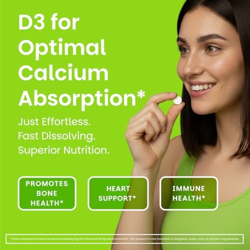 EZ Melts Vitamin D3 5.000 IE lösliche Tabletten – Veganes Vitamin D für Knochen & Zähne – Ohne künstliche Aromen – Pflanzenbasiert & Nicht-GVO – Grüner Apfel – 90 Portionen