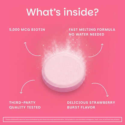 EZ Melts Biotin 90 Lutschtabletten - Vitamin B7 für gesundes Haar, Haut & Nägel - Energie-Stoffwechsel - Erdbeer-Geschmack - Vegan & Nicht-GVO