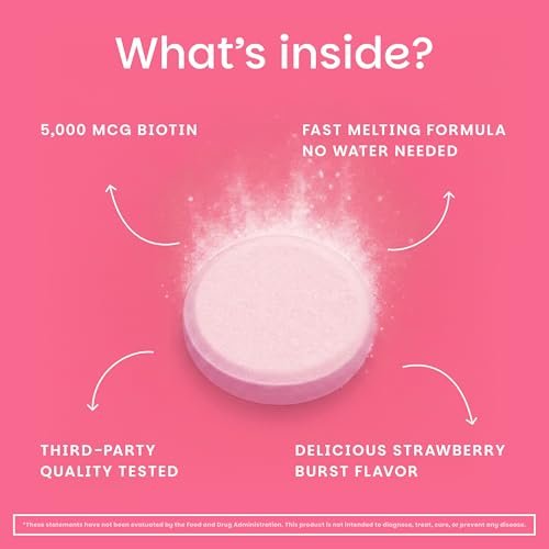 EZ Melts Biotin 90 Lutschtabletten - Vitamin B7 für gesundes Haar, Haut & Nägel - Energie-Stoffwechsel - Erdbeer-Geschmack - Vegan & Nicht-GVO